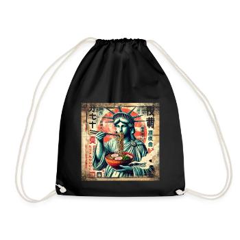 Ramen Statue of Liberty Grunge Poster Style - Drawstring Bag - black - Front