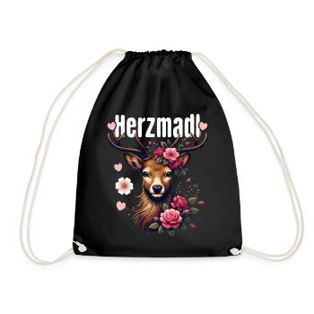 Herzmadl Shirt Damen Trachtenshirt Dirndl T-Shirt - Turnbeutel - Schwarz - Vorne