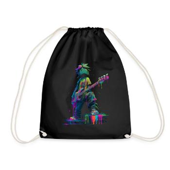 Comic Bassist Street Art Colorful Music Design - Drawstring Bag - black - Front
