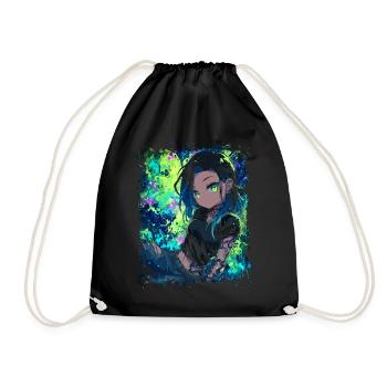 Tattoo Anime Girl – Neon Streetstyle Manga Woman - Drawstring Bag - black - Front