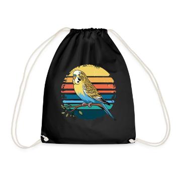 Budgie Parakeet Retro Sunset Vintage Budgerigar - Drawstring Bag - black - Front