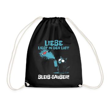 Liebe liegt in der Luft - Katze mit Gasmaske - Turnbeutel - Schwarz - Vorne