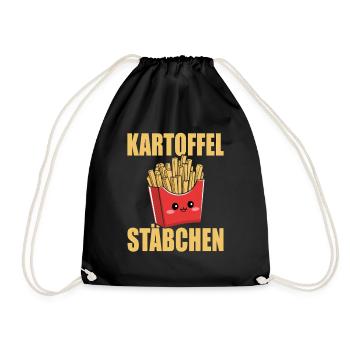 Kartoffel Stäbchen Pommestüte Pommesbude Geschenk - Turnbeutel - Schwarz - Vorne