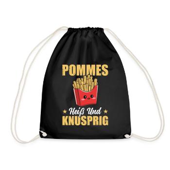 Pommes Kartoffeln Pommestüte Geschenk - Turnbeutel - Schwarz - Vorne