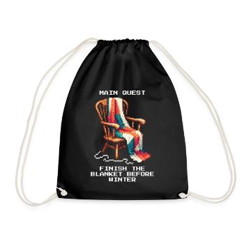 Crochet Quest: Blanket Finished | Wool handmade - Drawstring Bag - black - Front