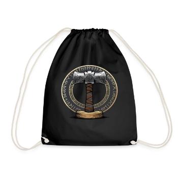 Viking Hammer Warrior Valhalla Runic Circle Thor - Drawstring Bag - black - Front