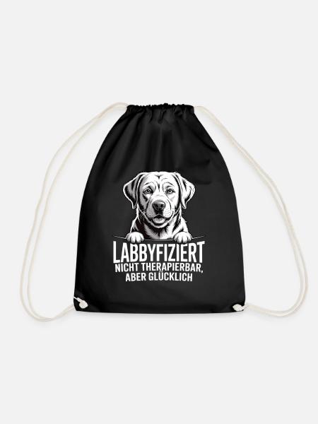 Labbyfiziert – Einmal Labrador, fürimmer glücklich - Turnbeutel - Schwarz