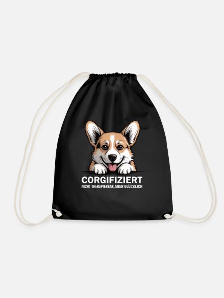Corgifiziert – Kurzbeiniger Wahnsinn mit Herz - Turnbeutel - Schwarz