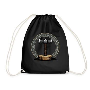 Viking Hammer Warrior Valhalla Runic Circle Thor - Drawstring Bag - black - Front