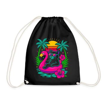 Chat d’été cool sur flamant rose - Look rétro - Sac de sport léger - noir - Devant