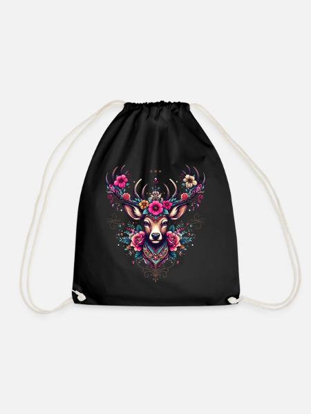 Hirsch T-Shirt Tracht Damen Trachtenshirt Dirndl - Turnbeutel - Schwarz
