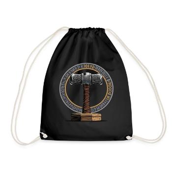 Viking Hammer Warrior Valhalla Runic Circle Thor - Drawstring Bag - black - Front