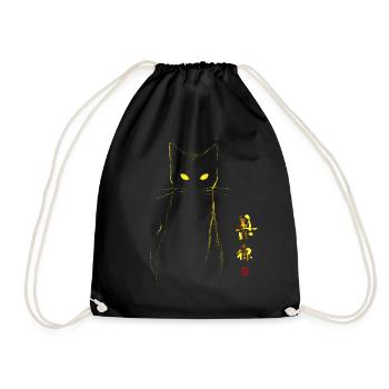 Black cat design in Japanese art style - Drawstring Bag - black - Front