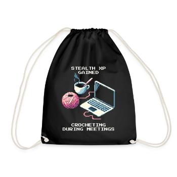 Stealth Crochet in Meeting | Yarn handmade - Drawstring Bag - black - Front