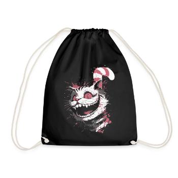 Psycho Cat Design – Crazy Cheshire Cat Look - Drawstring Bag - black - Front