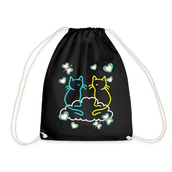 Retro Cats Cat Kids Girls Boys Teens - Drawstring Bag - black - Front