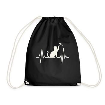 Katzen Herzschlag Silhouette - Turnbeutel - Schwarz - Vorne