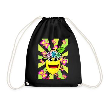 Retro Zitrone Kinder Kind Mädchen Jungen Obst - Turnbeutel - Schwarz - Vorne