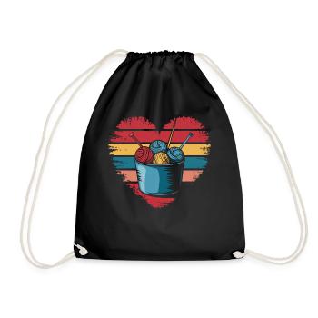 Retro Vintage Knitting Crochet Yarn Lovers Gifts - Drawstring Bag - black - Front