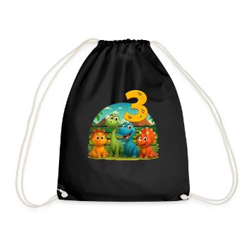 Dinosaurier Geburtstag Kinder 3 Jahre Geschenk - Turnbeutel - Schwarz - Vorne