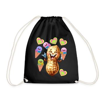 Girls Boys Kids Kid Teen Peanut Cream 80s - Drawstring Bag - black - Front