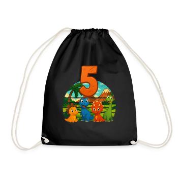 Dinosaurier 5. Geburtstag Kinder 5 Jahre Geschenk - Turnbeutel - Schwarz - Vorne