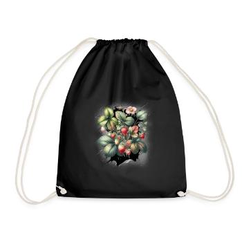 Erdbeeren Erdbeere Obst Sommer Frauen Teenie Kind - Turnbeutel - Schwarz - Vorne