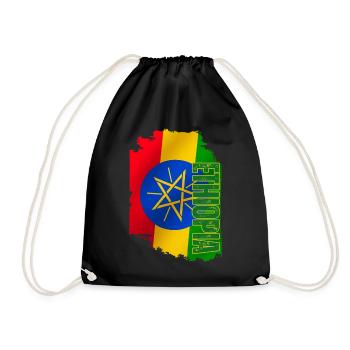 Ethiopia Flag Vertical, I Love Ethiopia - Drawstring Bag - black - Front