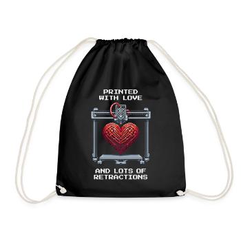 Printed with Love | Retraction Quality 3D Printing - Drawstring Bag - black - Front