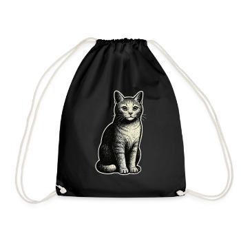Chat vintage – assis et élégant - Sac de sport léger - noir - Devant