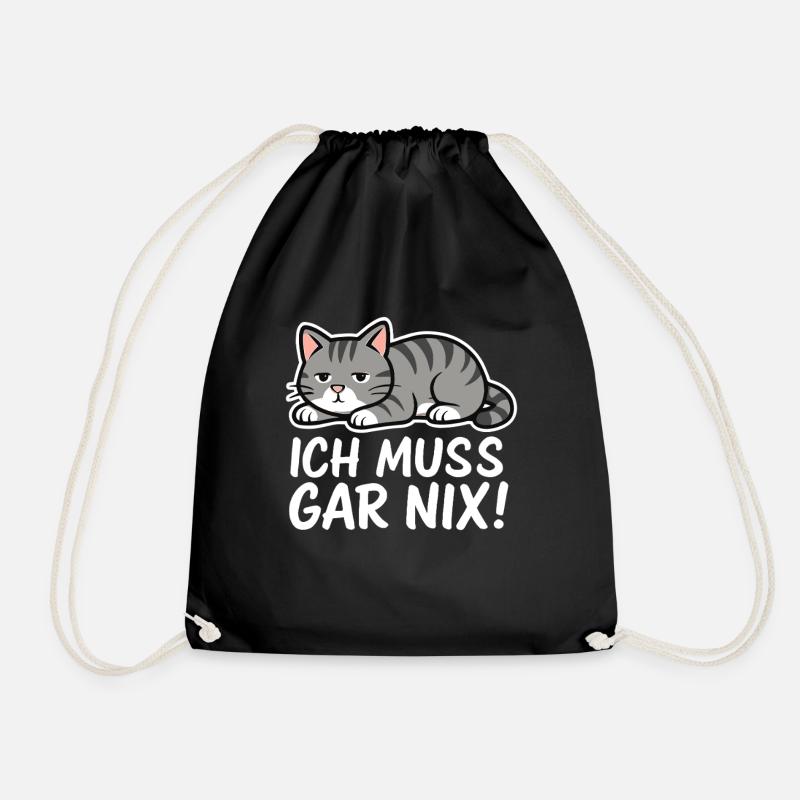 Ich muss gar nix – faule Katze - Turnbeutel - Schwarz