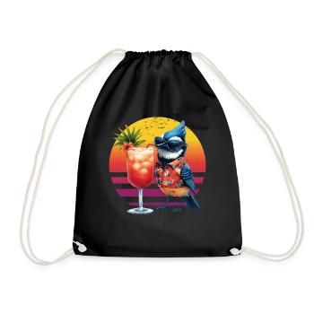 Blue Jay Trinken Hawaiian Vogelbeobachtung Retro - Turnbeutel - Schwarz - Vorne