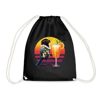 Elster Vogel Trinker Strand Cocktail Vintage Retro - Turnbeutel - Schwarz - Vorne