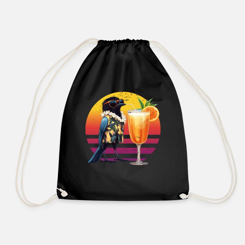 Elster Vogel Trinker Strand Cocktail Vintage Retro - Turnbeutel - Schwarz