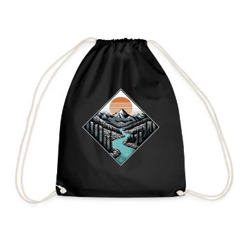 Illustration vintage montagnes par coucher de soleil en forêt - Sac de sport léger - noir - Devant