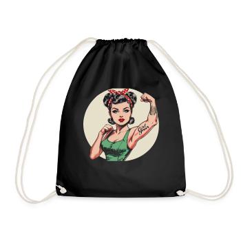 Rockabilly Girl Vintage Retro Girl Power Woman - Drawstring Bag - black - Front