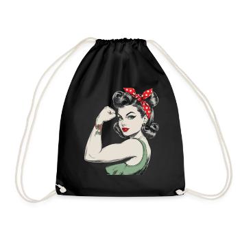 Rockabilly Girl Vintage Retro Girl Power Woman - Drawstring Bag - black - Front