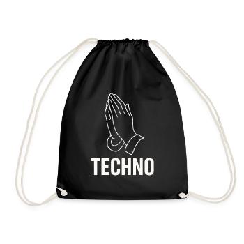 Techno Gebet – Pray for Bass - Turnbeutel - Schwarz - Vorne
