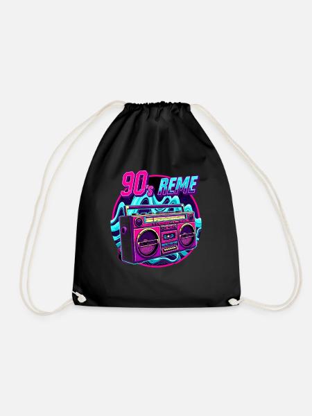 90s - Neon Boombox Retro Musik Style - Turnbeutel - Schwarz