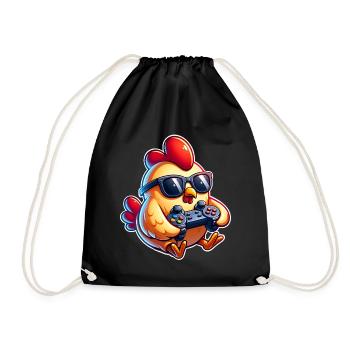 Gaming Gamer Chicken Chickens - Drawstring Bag - black - Front