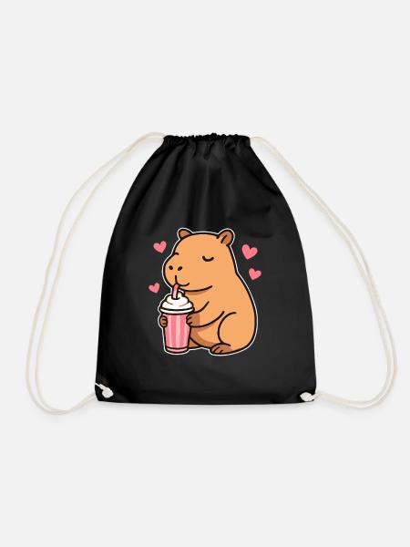 Capybara mit Milkshake – Süßes Tierdesign - Turnbeutel - Schwarz