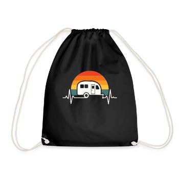 Camping ist mein Herzschlag – Retro Wohnwagen - Turnbeutel - Schwarz - Vorne