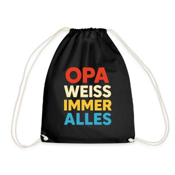 Opa weiß immer alles – Lustiges Opa Geschenk - Turnbeutel - Schwarz - Vorne
