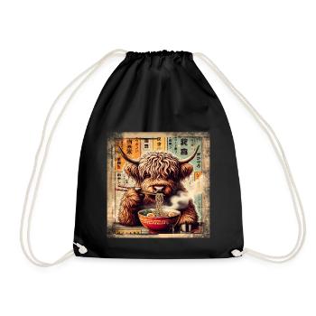 Ramen Highland Cow Grunge Poster Style - Drawstring Bag - black - Front