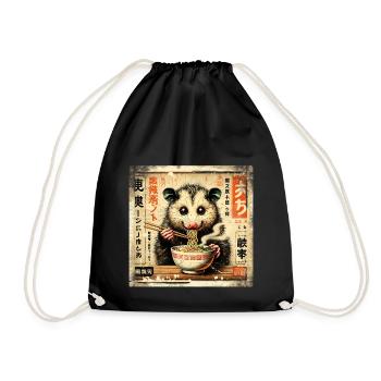 Ramen Opossum Grunge Poster Style - Drawstring Bag - black - Front