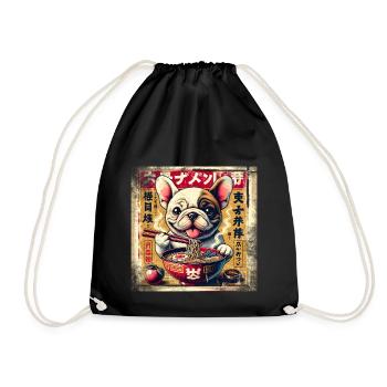 Ramen French Bulldog Dog Grunge Poster St - Drawstring Bag - black - Front
