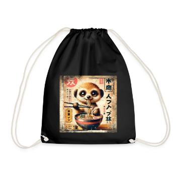 Ramen Meerkat Grunge Poster Style - Drawstring Bag - black - Front