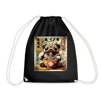 Ramen Pug Dog Grunge Poster Style - Drawstring Bag - black - Front