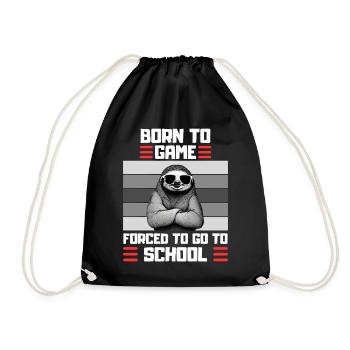 Gaming Faultier Schul Spruch Zocker - Turnbeutel - Schwarz - Vorne
