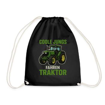 Coole Jungs fahren Traktor – Bauernhof Spruch - Turnbeutel - Schwarz - Vorne